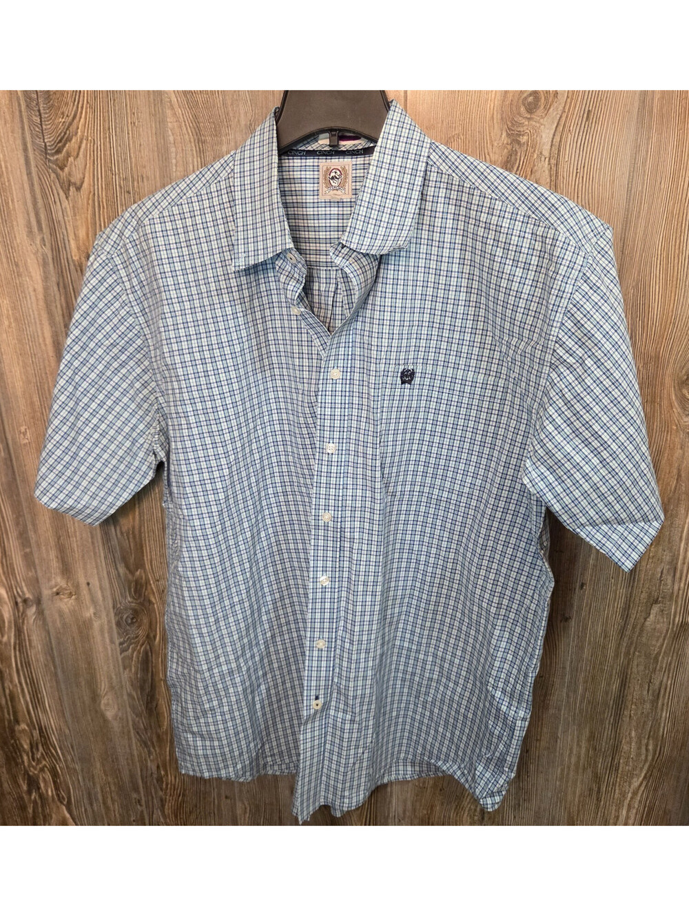 Cinch Western Button Shirt S/S Men Size XL Blue & White Check Rodeo Ranch Farm